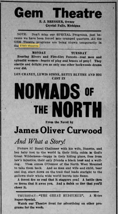 Uno Theatre - Dec 10 1921 Uno Used Instead Of Gem